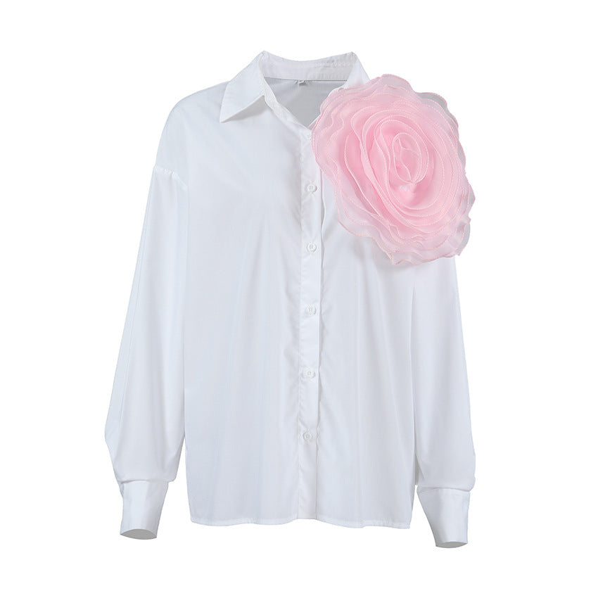 Dame elegant bluse med 3D-blomsterapplikation Stilla