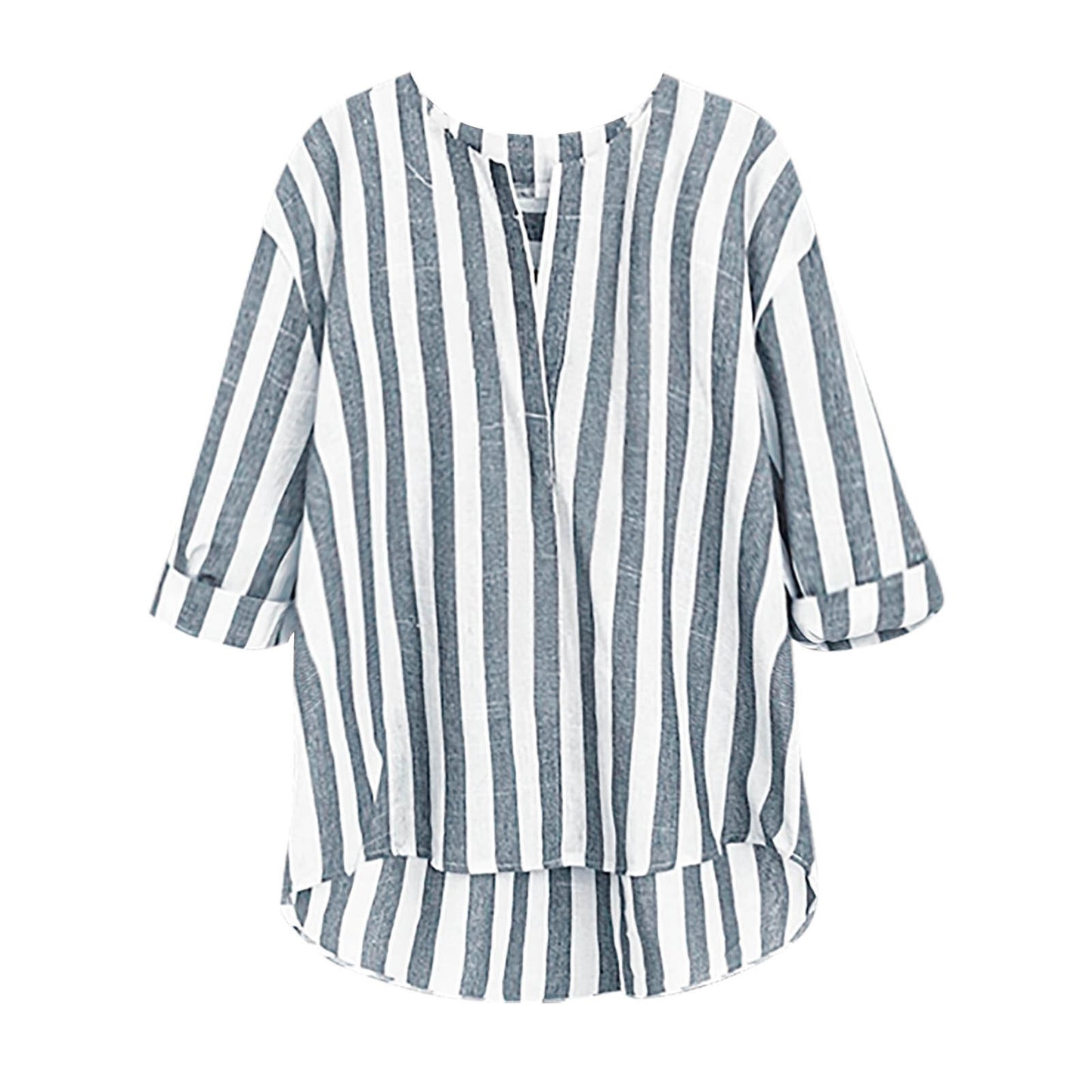 Dame afslappet linnedbluse med stribemønster og 3/4-ærmer Stilla