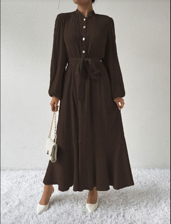 Dame elegant bluse med bindebælte og knapdetalje Stilla