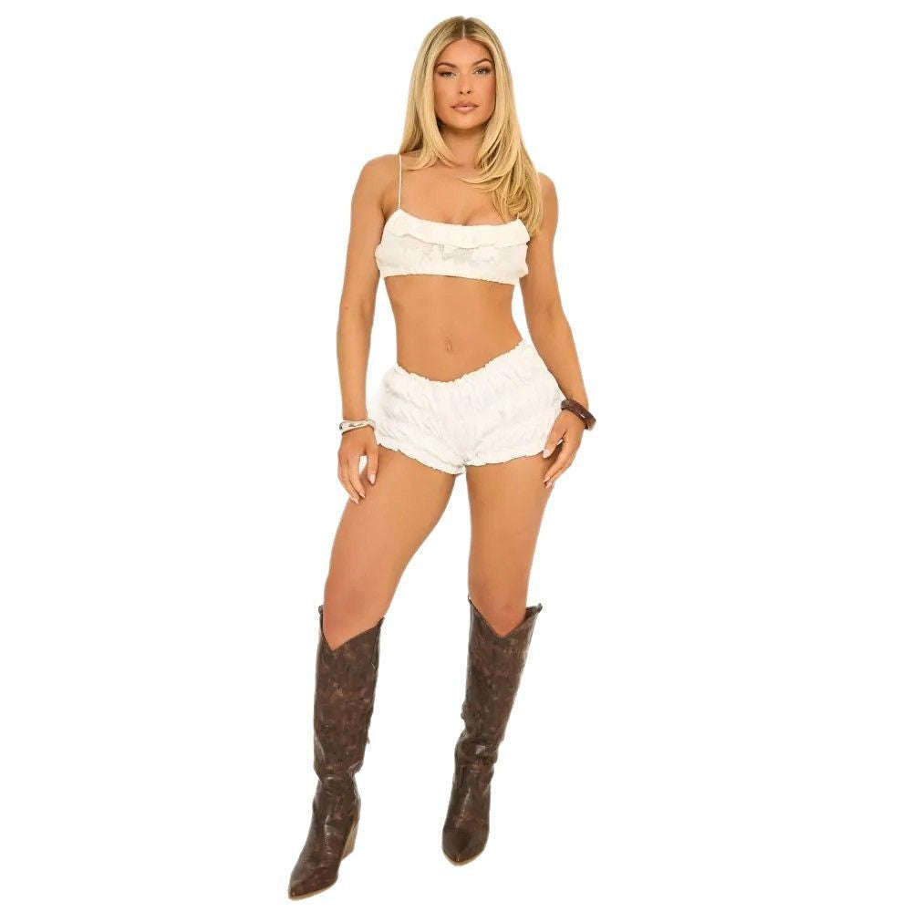 Dame Crop-Top og Shorts Sæt med legende Rynke-design Stilla