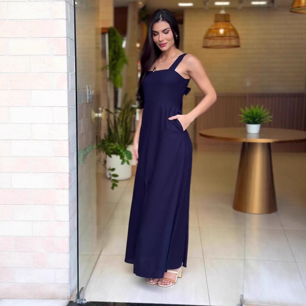 Dame Elegant Firkantet Uddannelse Maxikjole med Høj Split Stilla