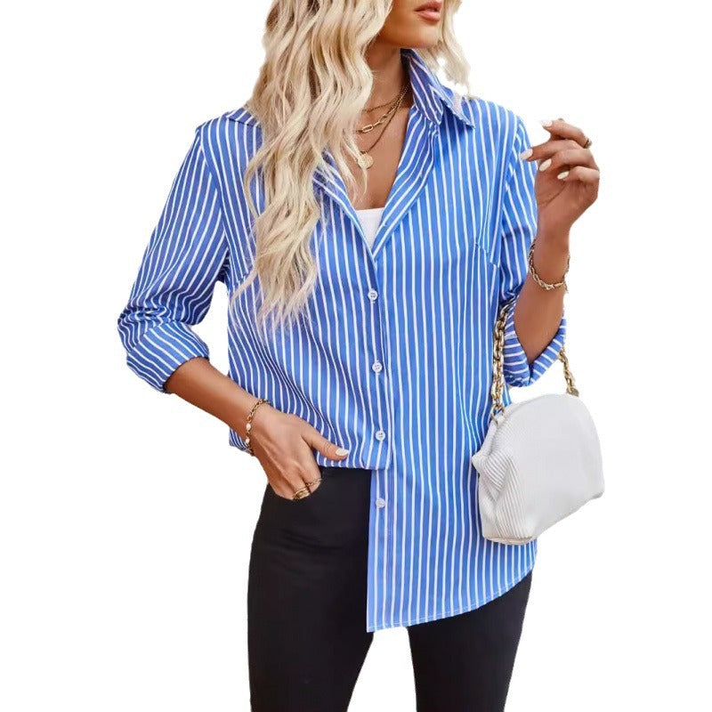 Dame designer mode stribet bluse med lange ærmer Stilla