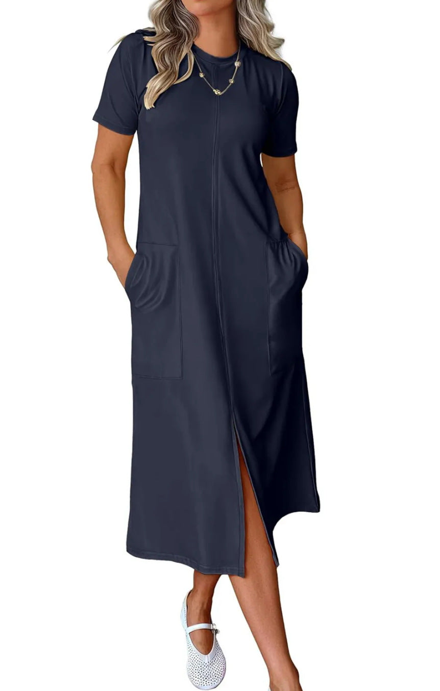 Dame afslappet maxikjole med praktiske lommer og sidelæg Stilla