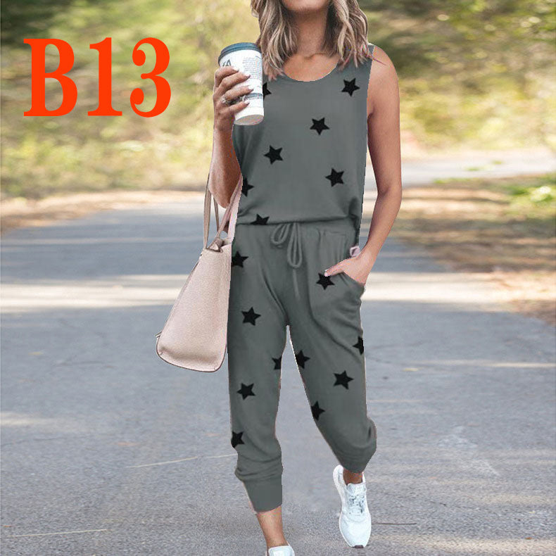 Dame Casual Jumpsuit med ærmeløs design og moderne batikmønster Stilla