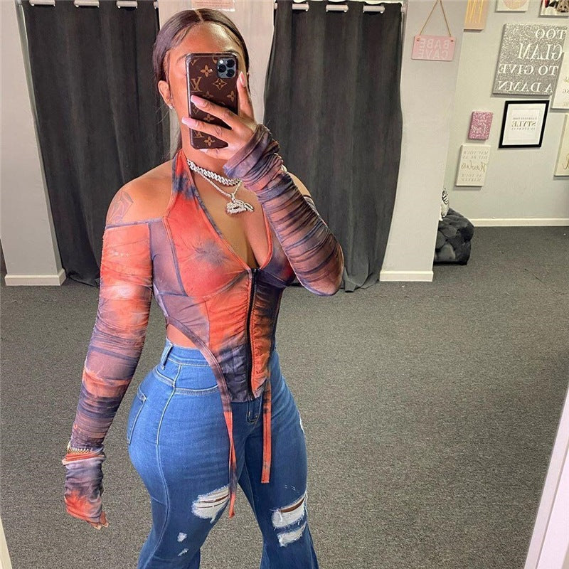 Dame Cut-Out Bluse med rynke og lange ærmer Stilla