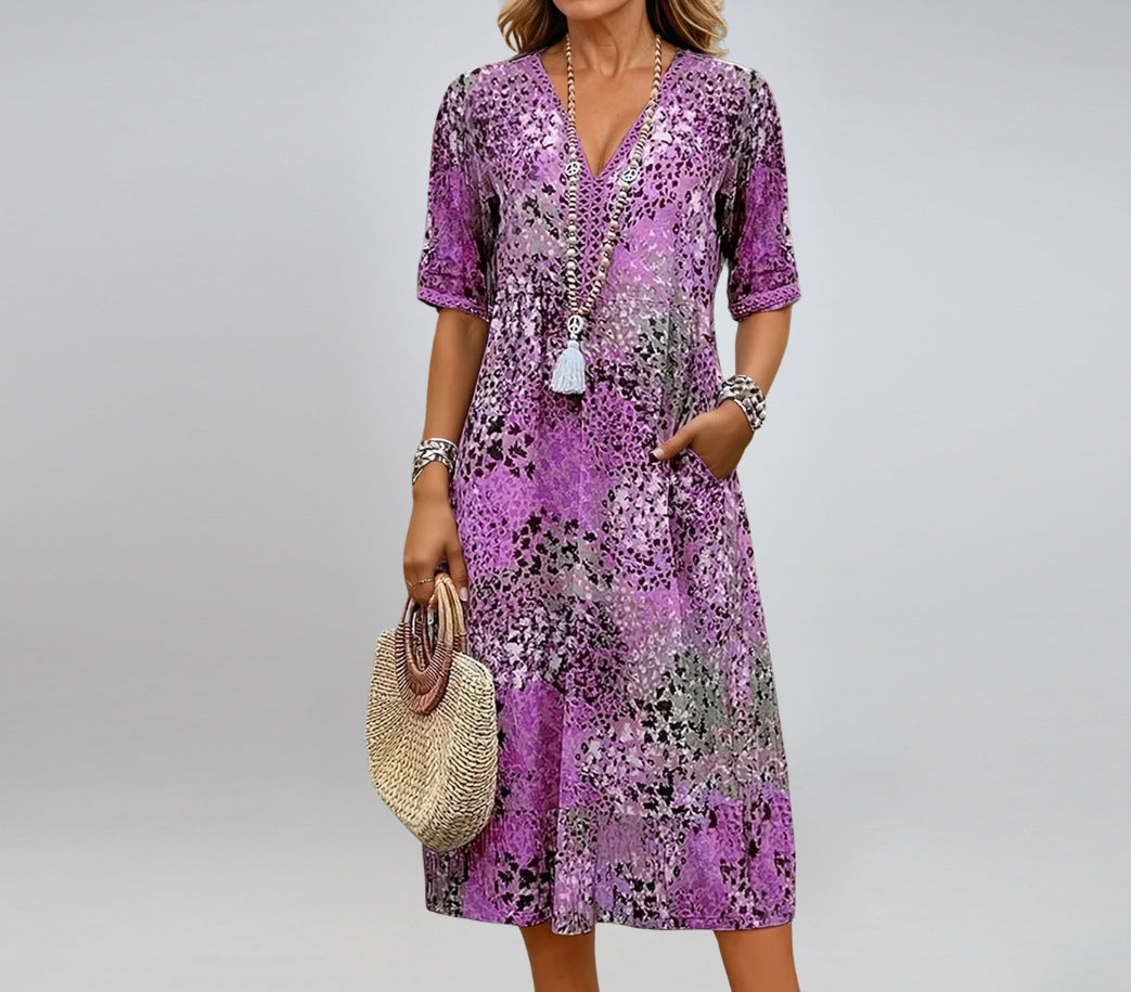 Dame afslappet minikjole med bred pasform og V-udskæring Stilla