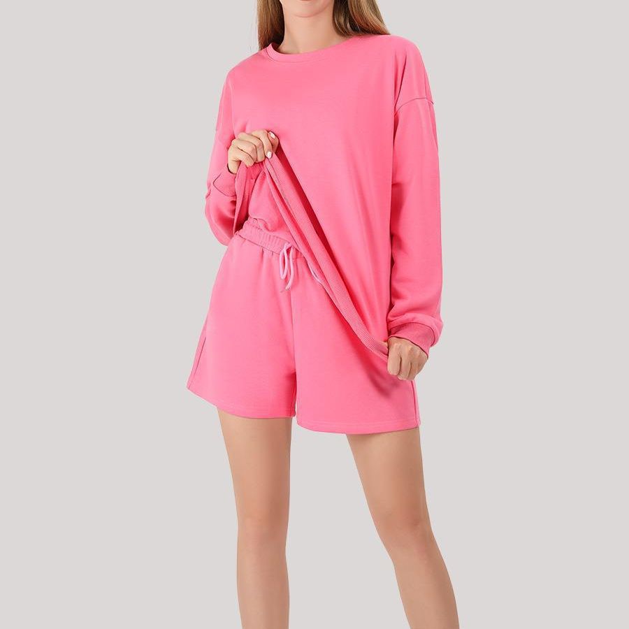 Dame afslappet fritids sæt med langærmet overdel og shorts Stilla