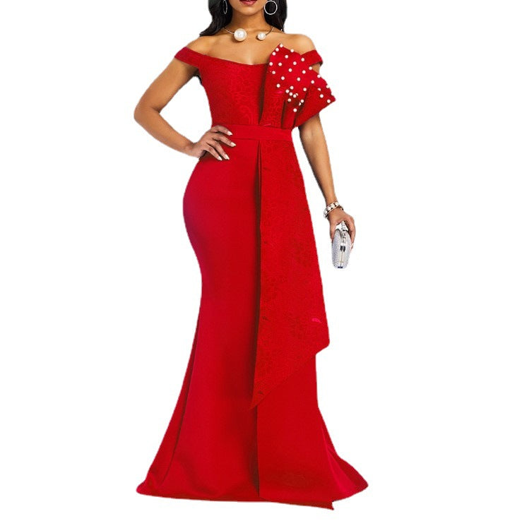 Dame Elegant aften kjole med blomsteroberdel og svajende kant Stilla