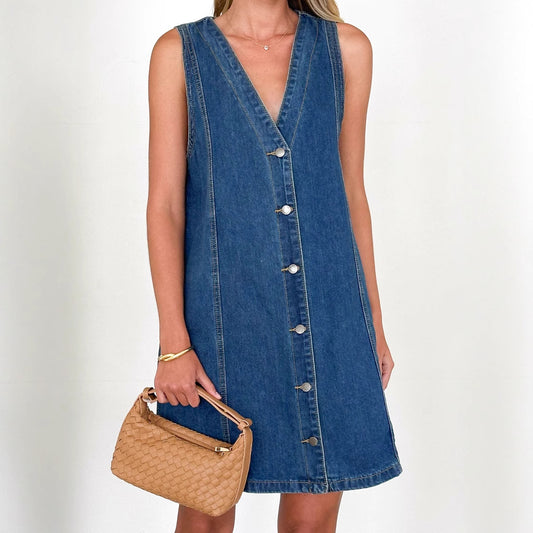 Dame Denim Kjole i moderne snit med knaplukning Stilla