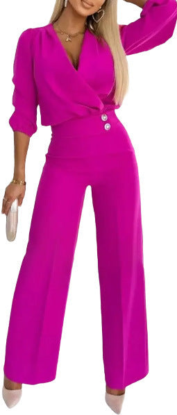 Dame elegant kombination af blazer og brede bukser Stiila