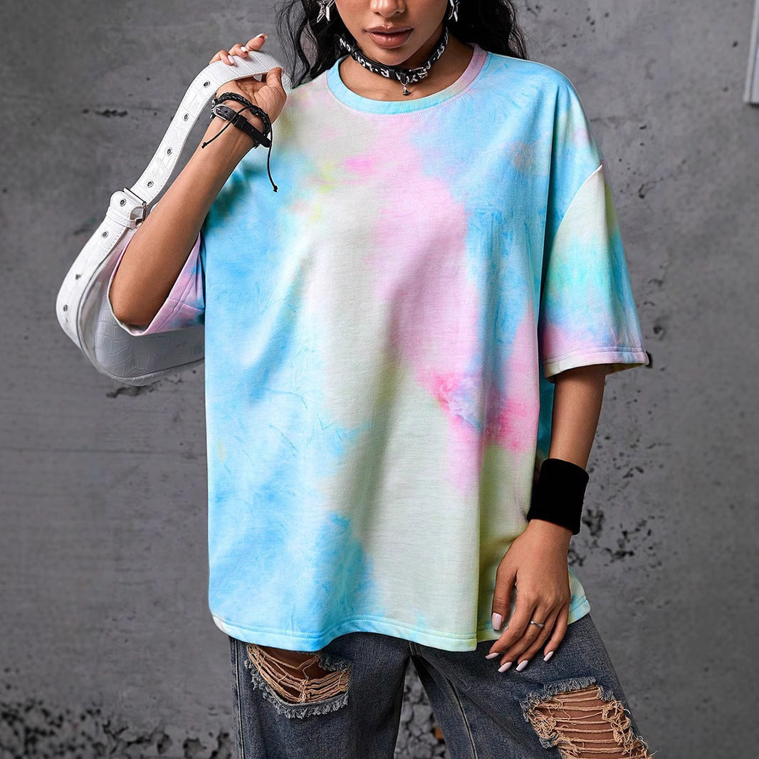 Dame afslappet oversized T-shirt med batikmønster Stilla