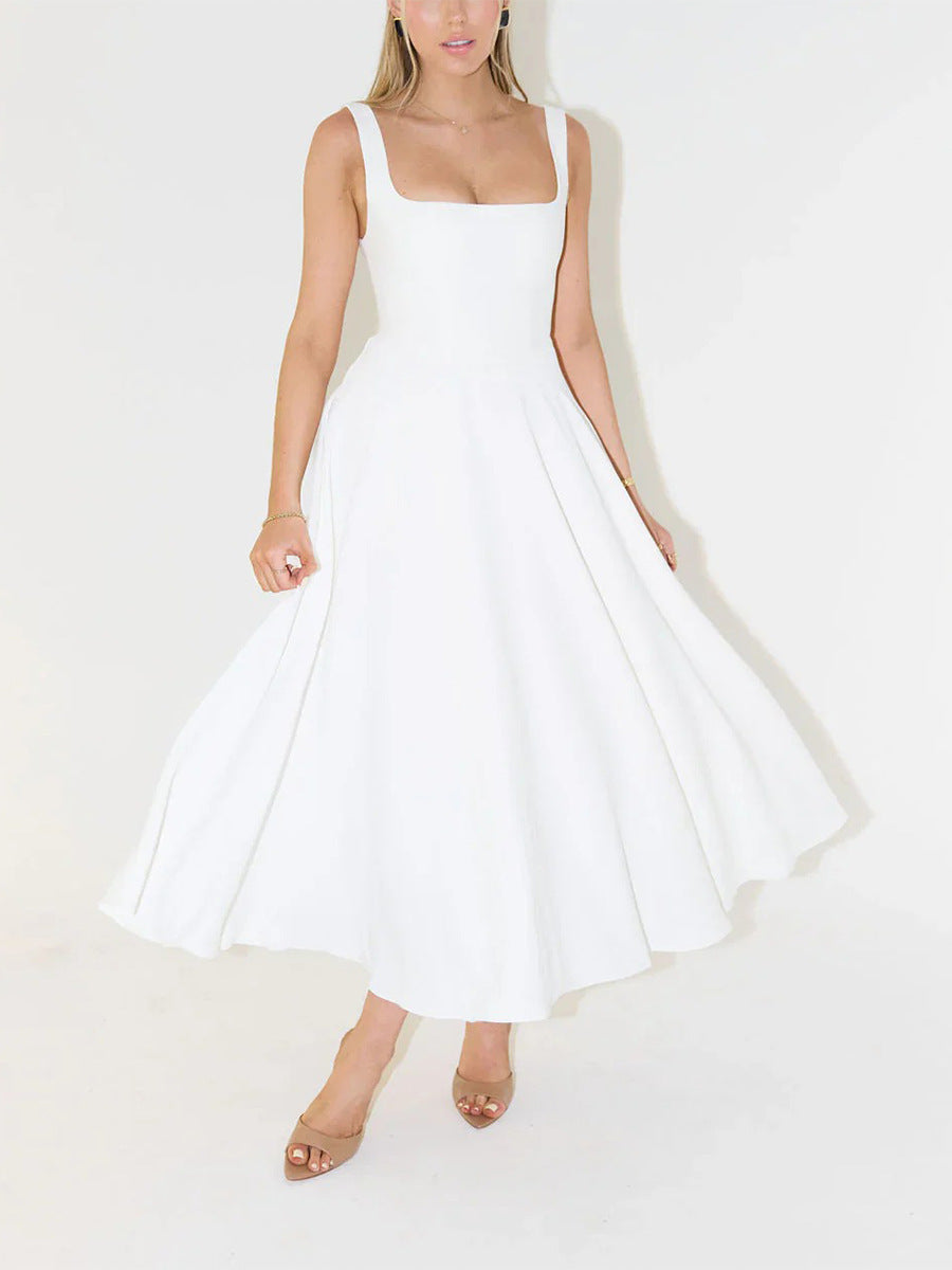 Dame Elegant A-linje kjole med firkantet udskæring og svingende skørt Stilla