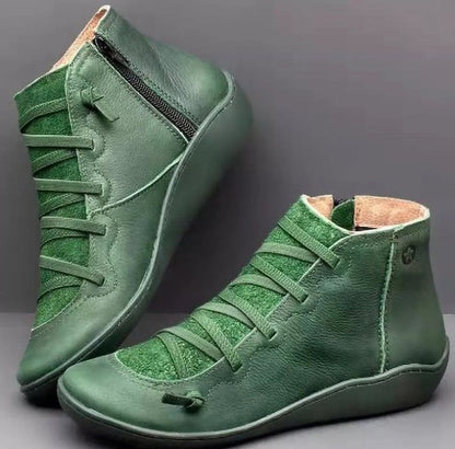 Dame Mode Snørebånd Booties lavet af læder med sneakersål og sidelukning Stilla