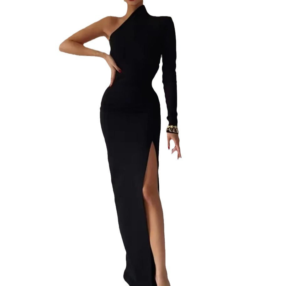 Dame Elegant Bodycon Kjole med asymmetrisk Udsnit og Høj Slids Stilla