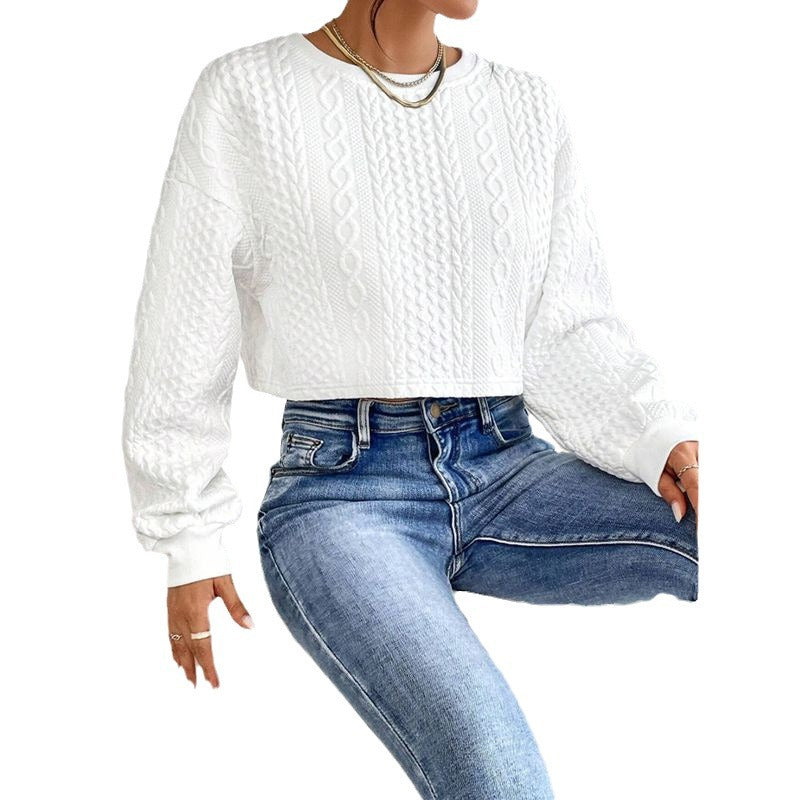 Dame Cropped Pullover med struktureret design og bred ærme Stilla