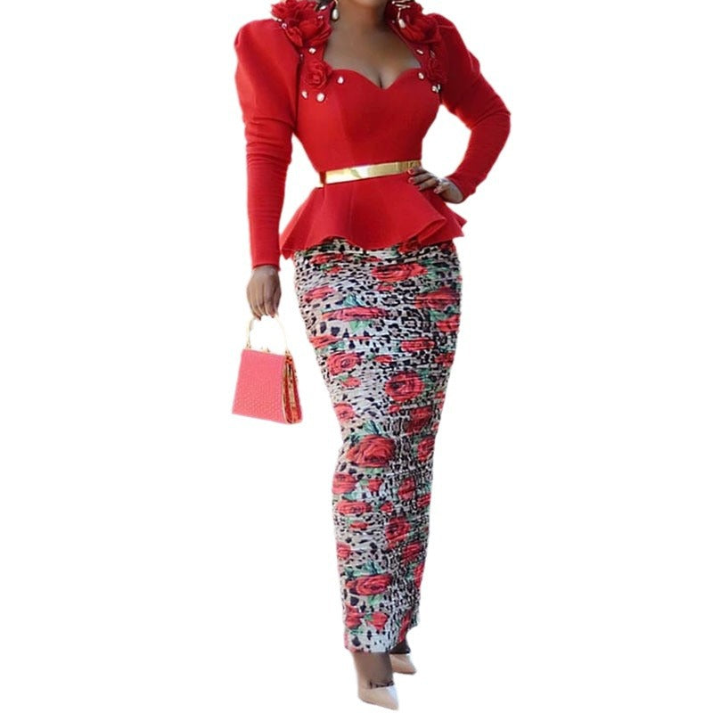 Dame Elegant Blusekjole med blomsterakcenter og figursyet snit Stilla