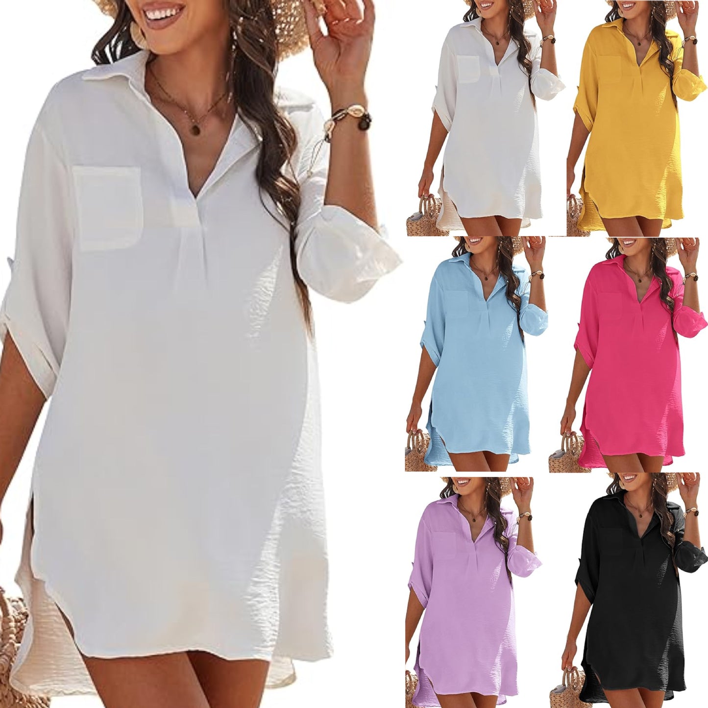 Dame afslappet strand skjorte kjole med praktisk slids og knapdetaljer Stilla