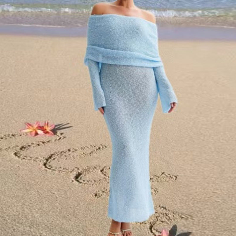 Dame Elegant Hækle-Maxikjole med åben skulderparti og lange ærmer Stilla