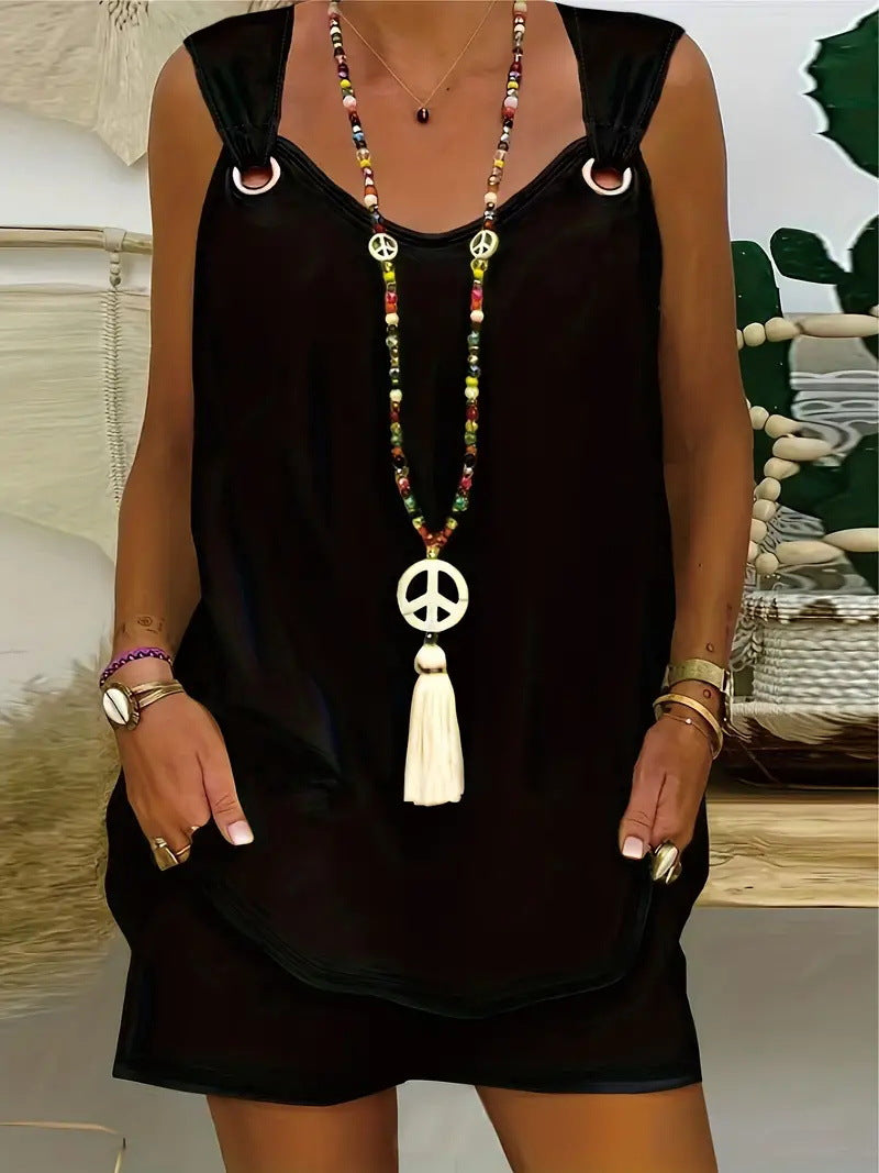 Dame afslappet spaghetti-stropkjole med sidelommer og moderigtigt design Stilla