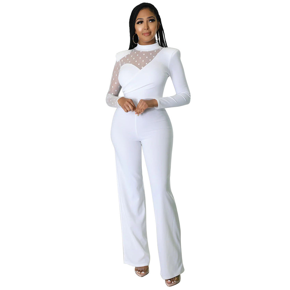 Dame Elegant Jumpsuit med transparente netdetaljer og stilfuldt design Stilla