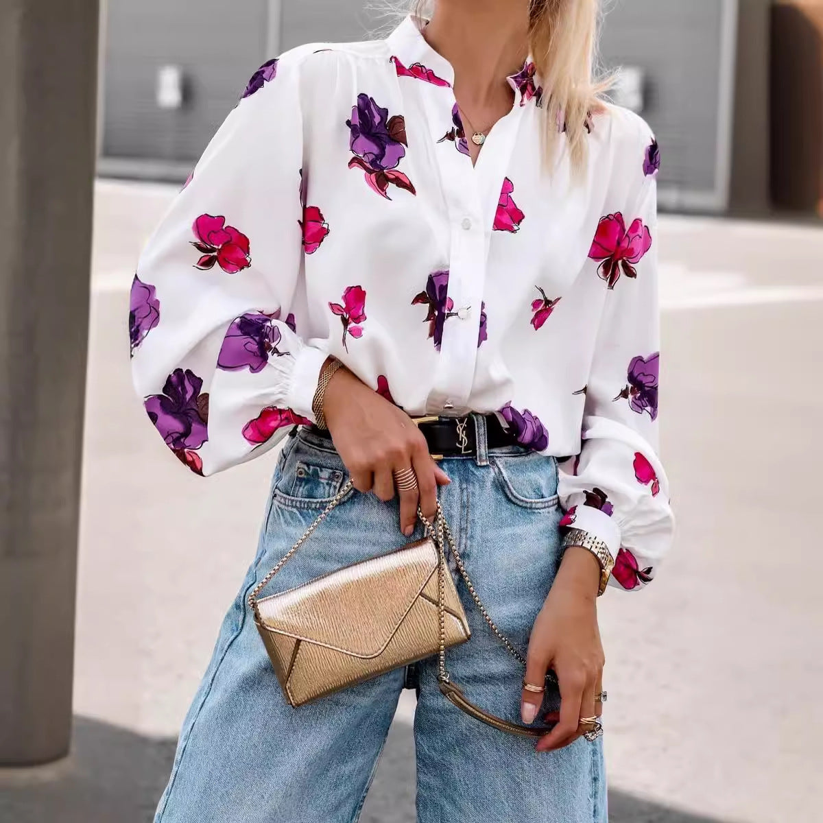 Dame elegant bluse med floraltrykt Stilla