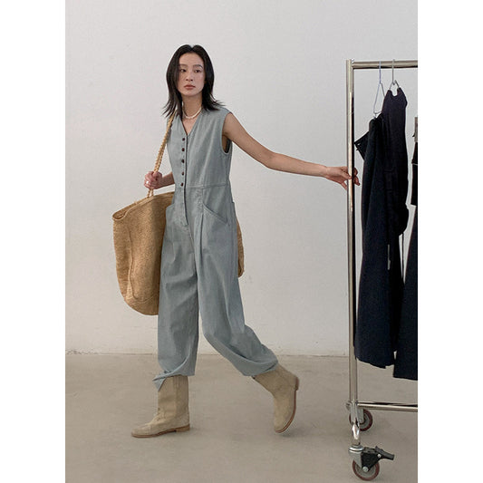 Dame jumpsuit med V-udskæring og praktiske lommer Stilla