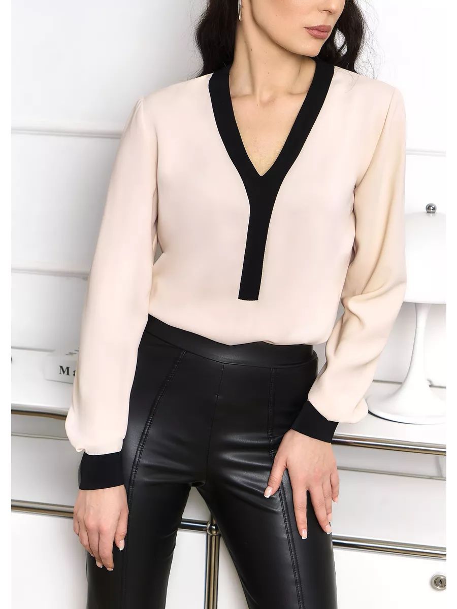 Dame elegant bluse top med moderne kontrastdetaljer Stilla