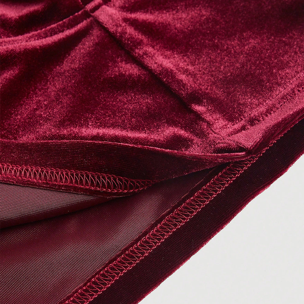 Dame Cropped Top i fløjlsagtigt materiale med dekorativ snørebånd Stilla