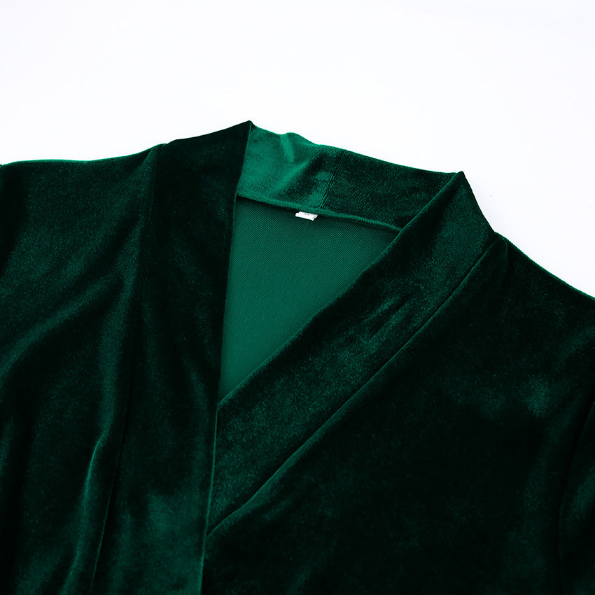Dame elegant fløjls Jumpsuit-sæt med knælangt snit og taljeringabel bælte Stilla