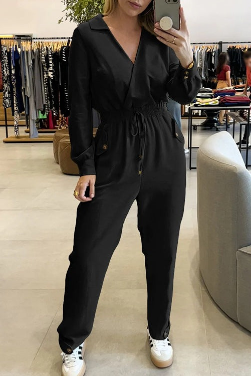 Dame Elegant Jumpsuit med vidde ben og taljerbart design Stilla