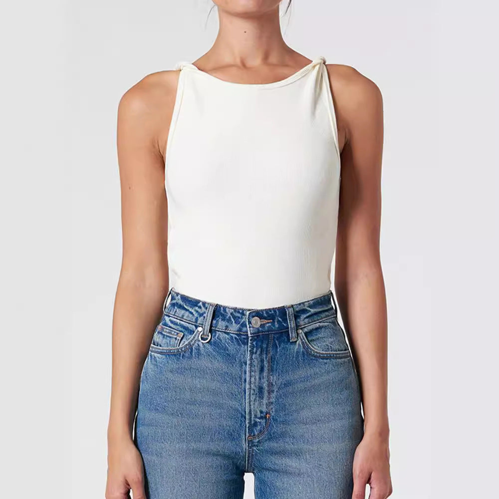 Dame Delikat Spaghetti-Top med struktureret stof og elegante afslutninger Stilla