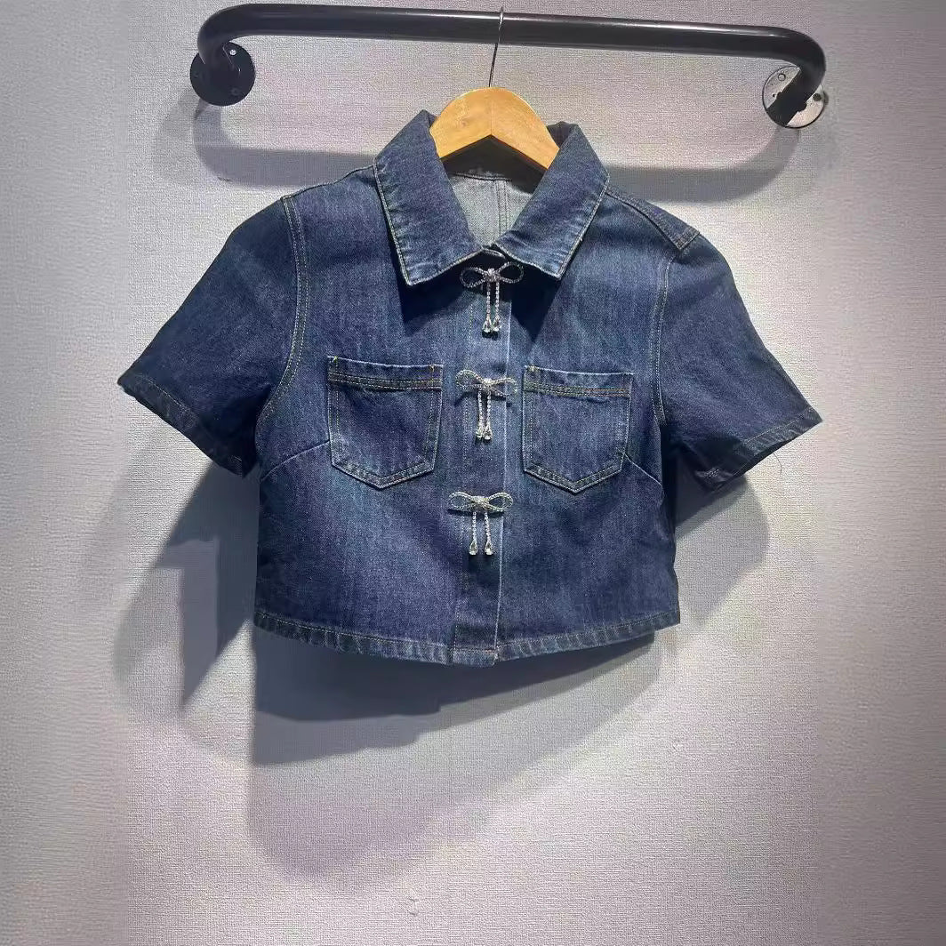 Dame Denim Mini Skirt med dekorative lommer og knaplukning Stilla