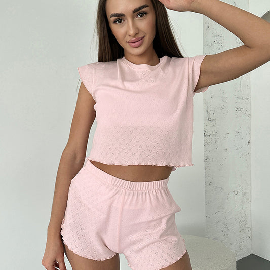 Dame afslappet fritids-sæt med cropped top og korte bukser i åndbart materiale Stilla