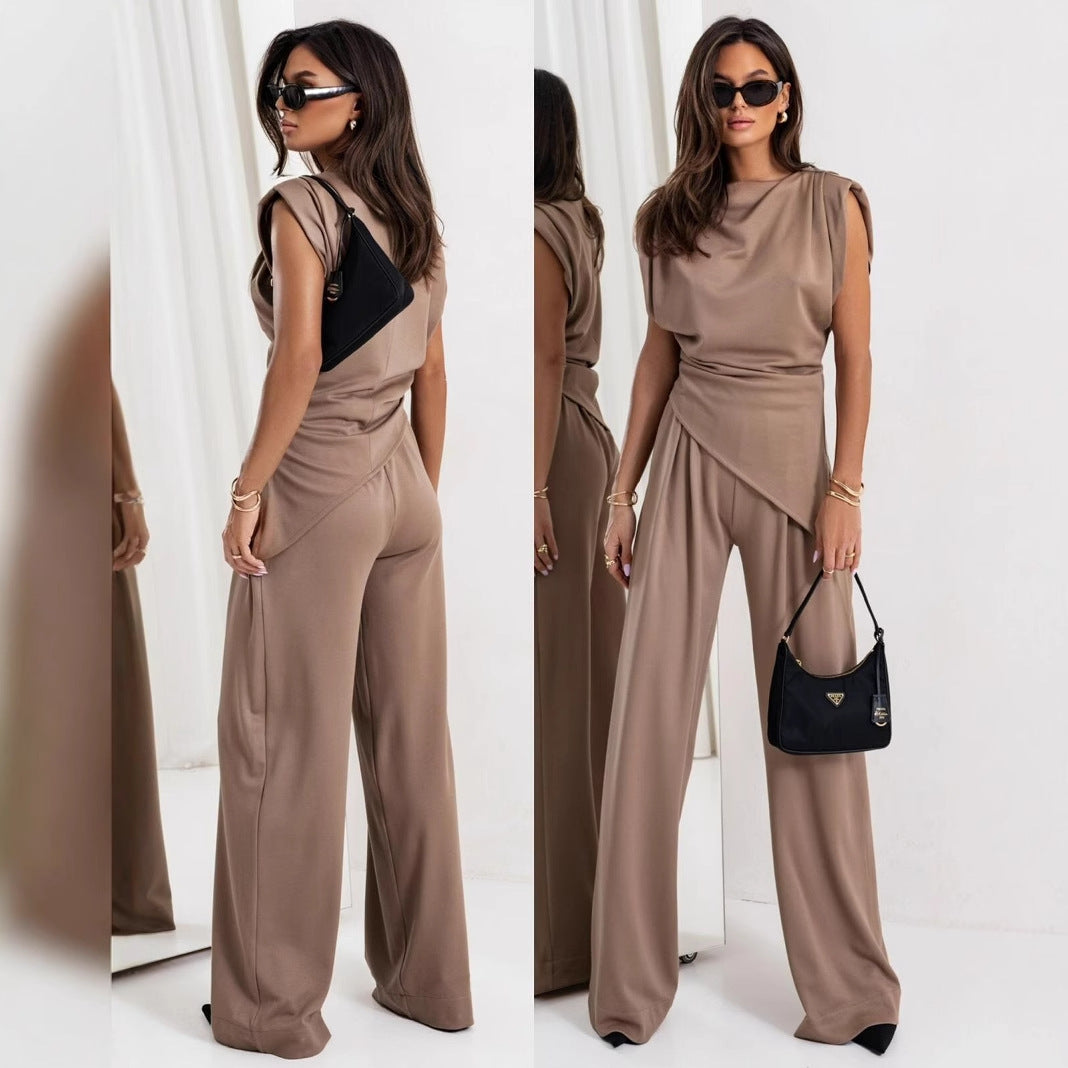 Dame Elegant Jumpsuit med asymmetrisk overdel og bredt ben Stilla