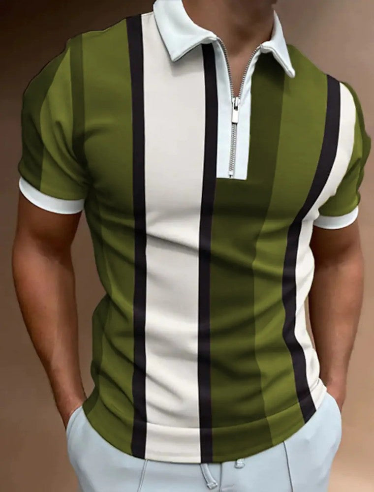 Herre poloshirt med moderne lynlås og stilfuldt stribemønster Stilla