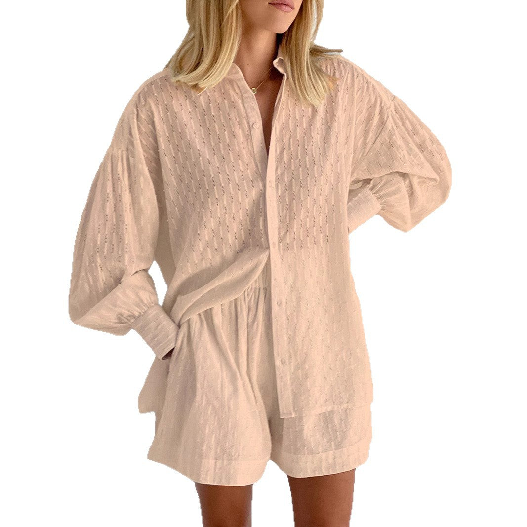 Dame afslappet langærmet skjorte med struktureret stof Stilla