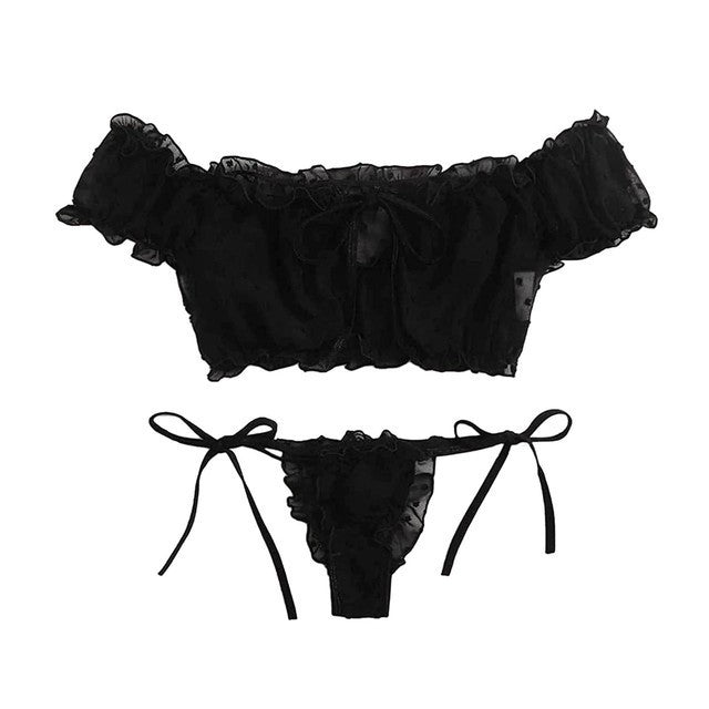 Dame Rüscheneinsatz Off-Shoulder Lingerie Set Stilla