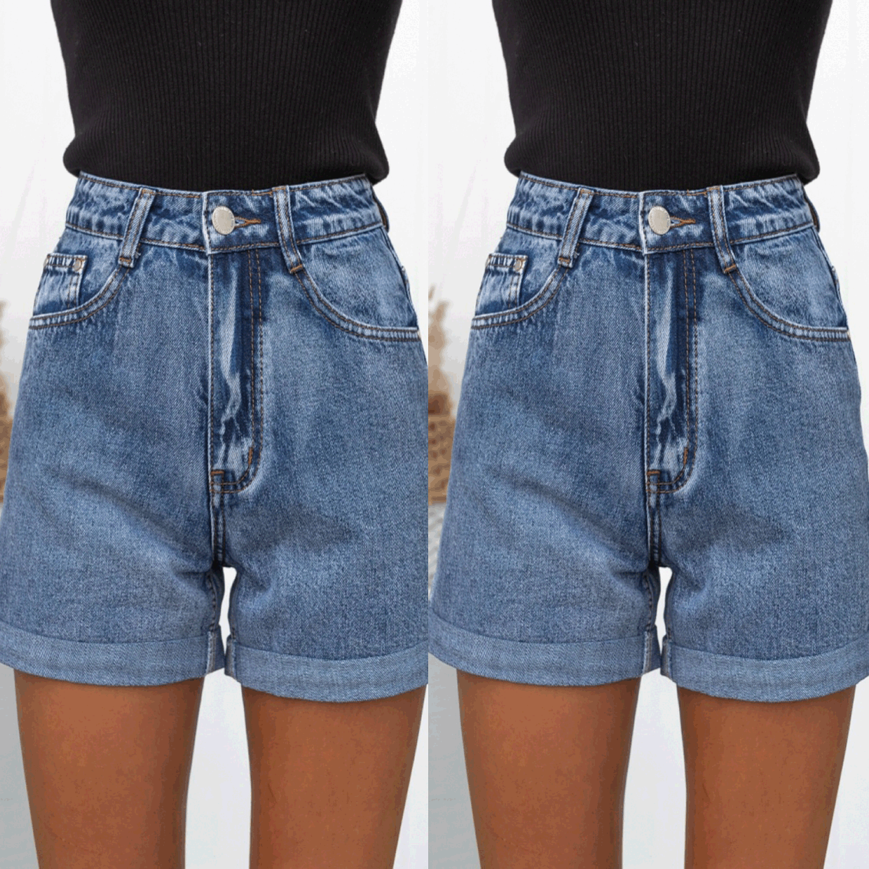 Dame jeans shorts i moderigtige højtaljede snit med opsmøget kant og praktiske lommer Stilla