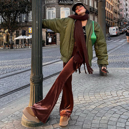 Dame Elegant Flared Bukser med Høj Talje og Glat Materiale Stilla