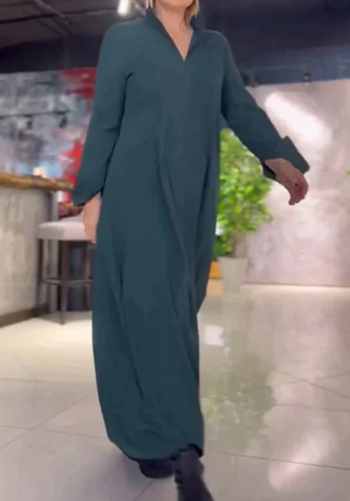 Dame afslappet skjortekjole med sidelommer og moderne krave Stilla