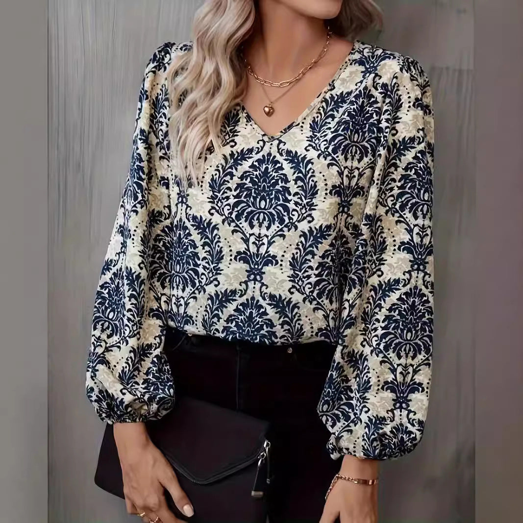 Dame elegant bluse med V-udskæring Stilla