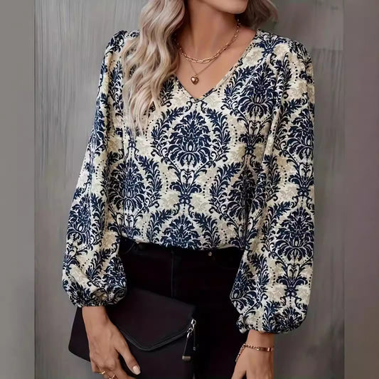 Dame elegant bluse med V-udskæring Stilla