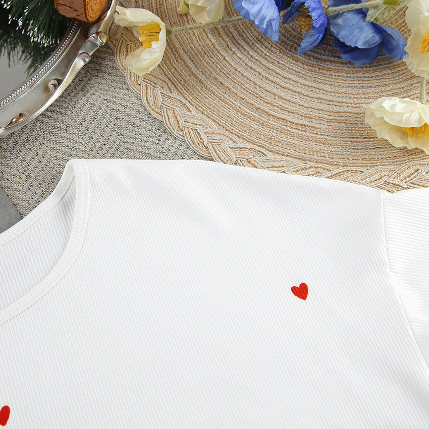 Dame afslappet Crop-Top og løstsiddende bukse sæt med hjerte-motiver Stilla