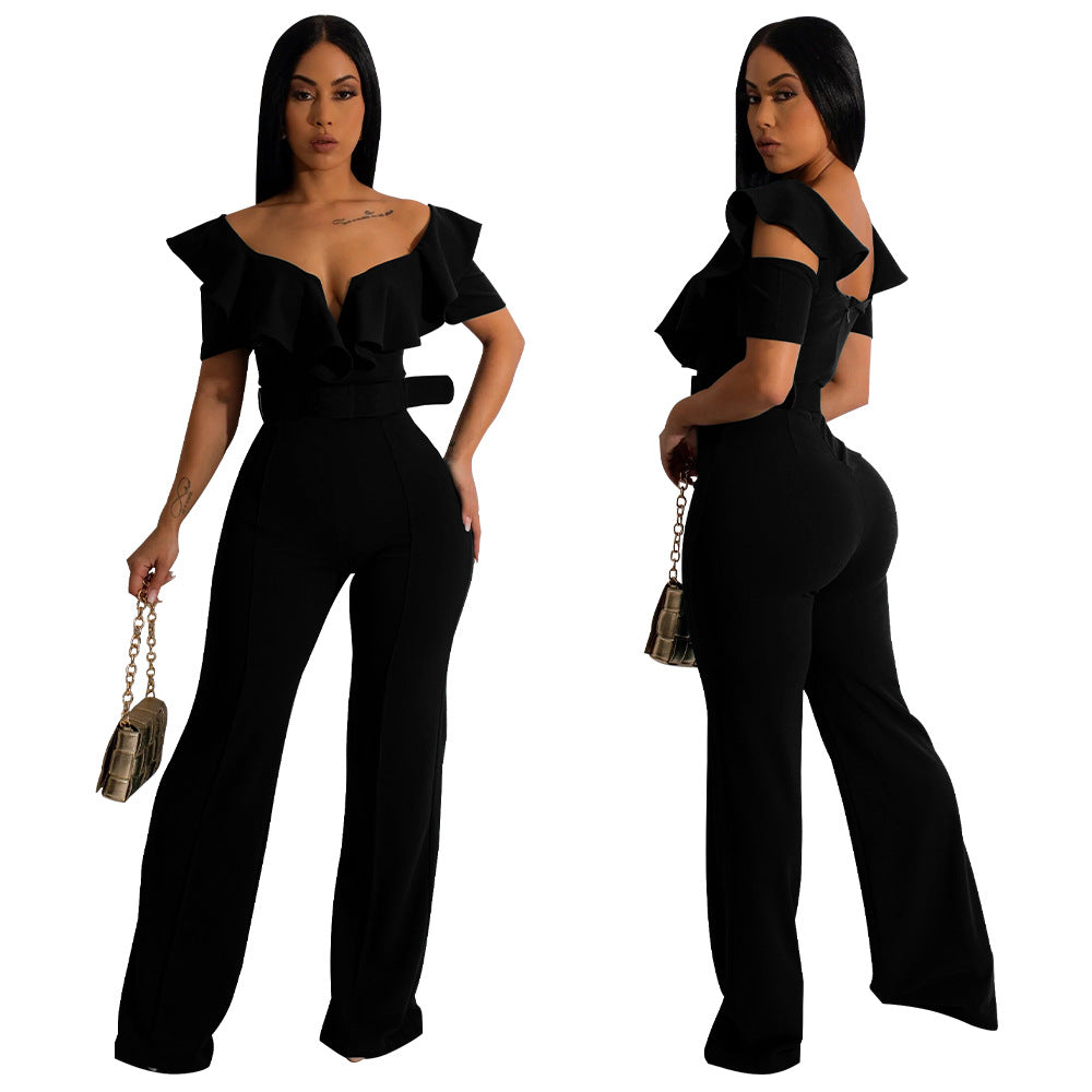 Dame elegant flæse jumpsuit med bælte og bredt ben Stilla