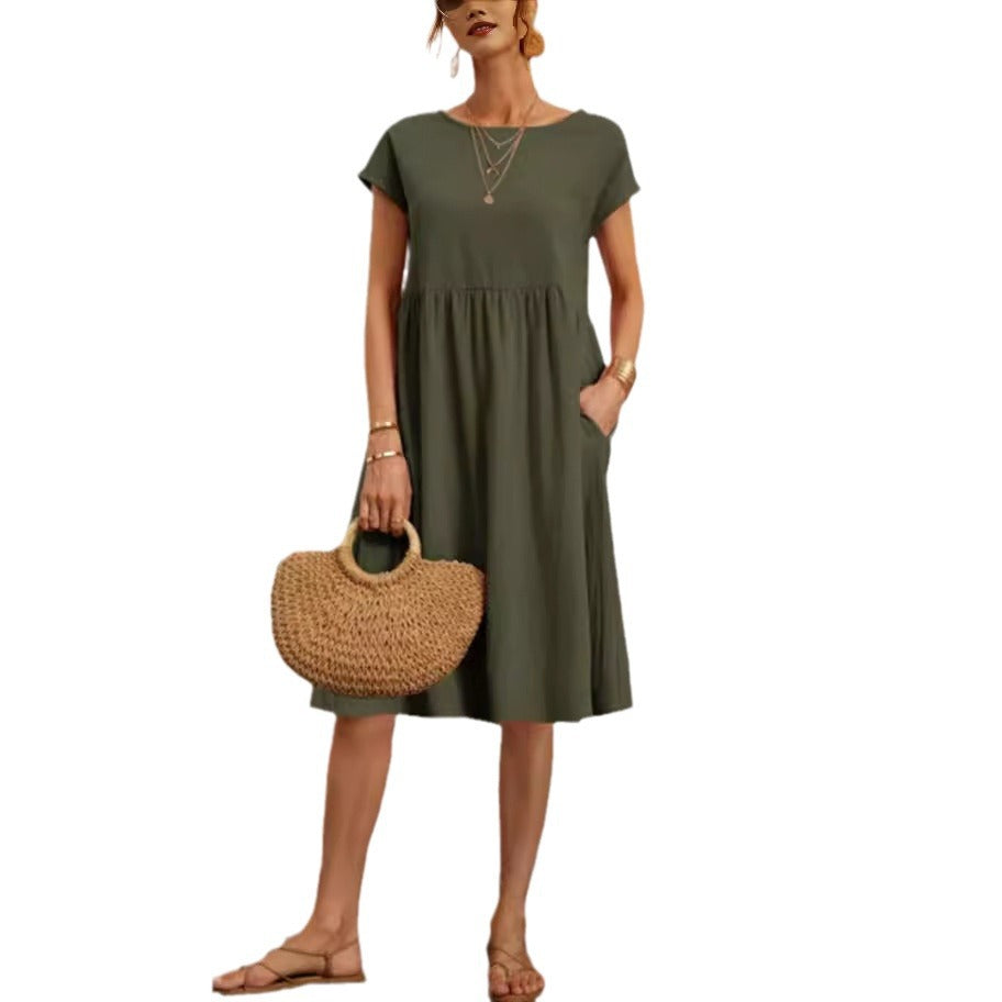 Dame afslappet midi-kjole med praktiske sidelommer og blødt bomuldsstof Stilla