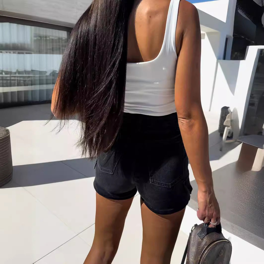 Dame denim-nederdel med asymmetrisk design og praktiske lommer Stilla