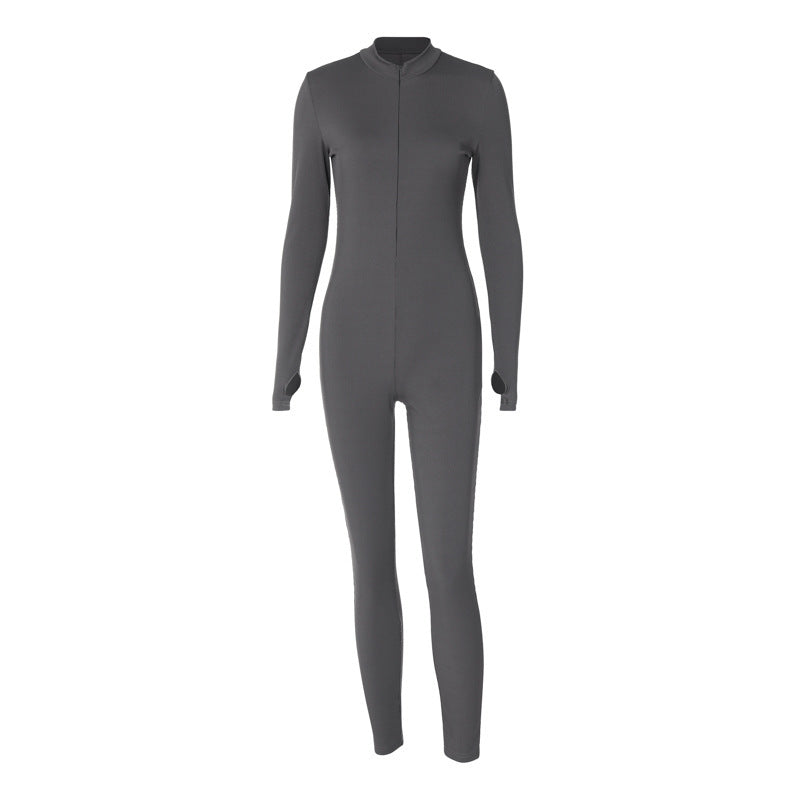Dame Langærmet Jumpsuit med højhalset krave og figursyet snit Stilla