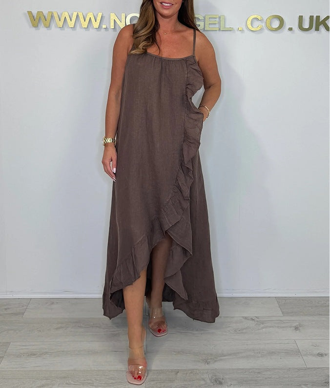 Dame afslappet maxikjole med flæser og asymmetrisk fald Stilla