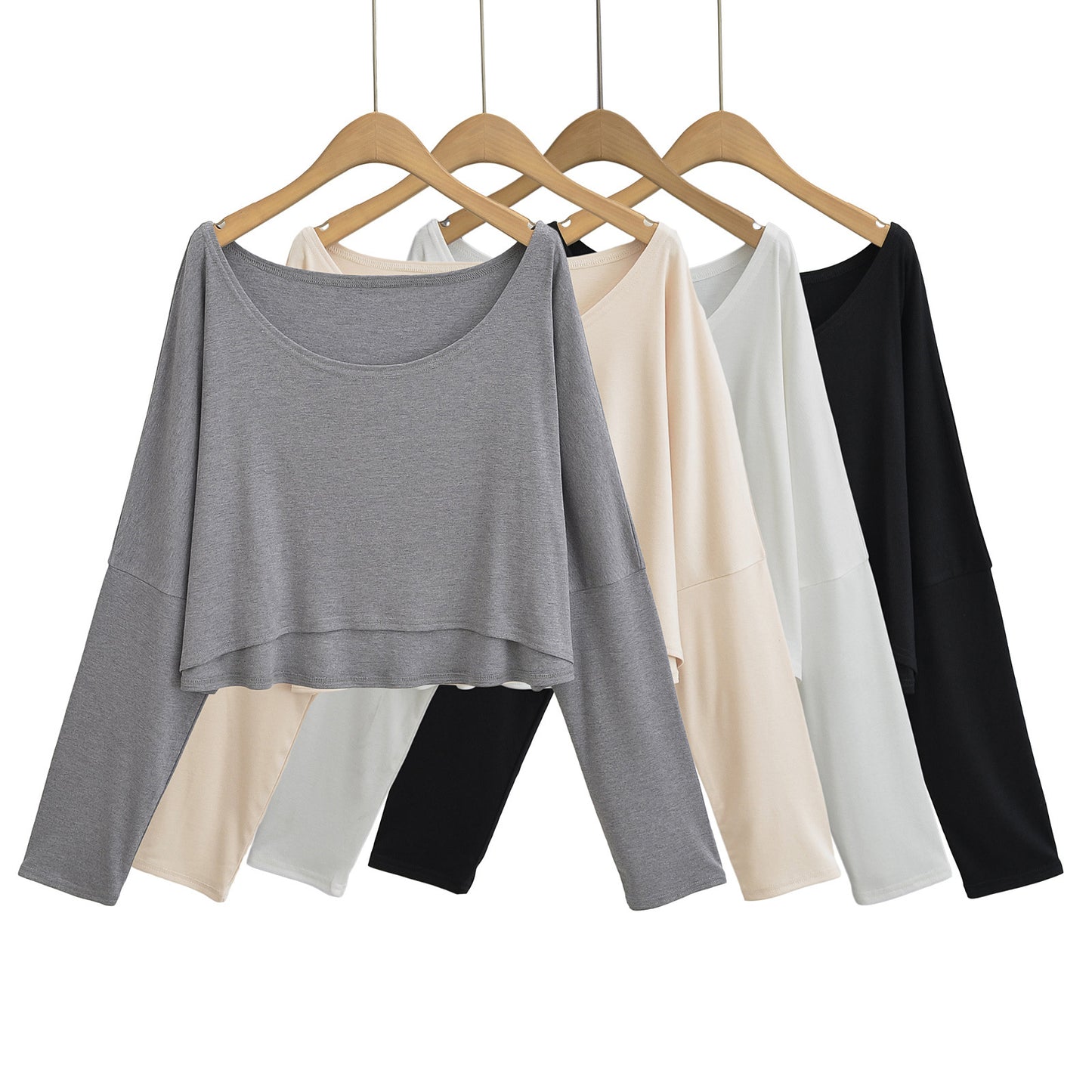 Dame afslappet langærmet crop-top med bred silhuet og elegant rund halsudskæring Stilla