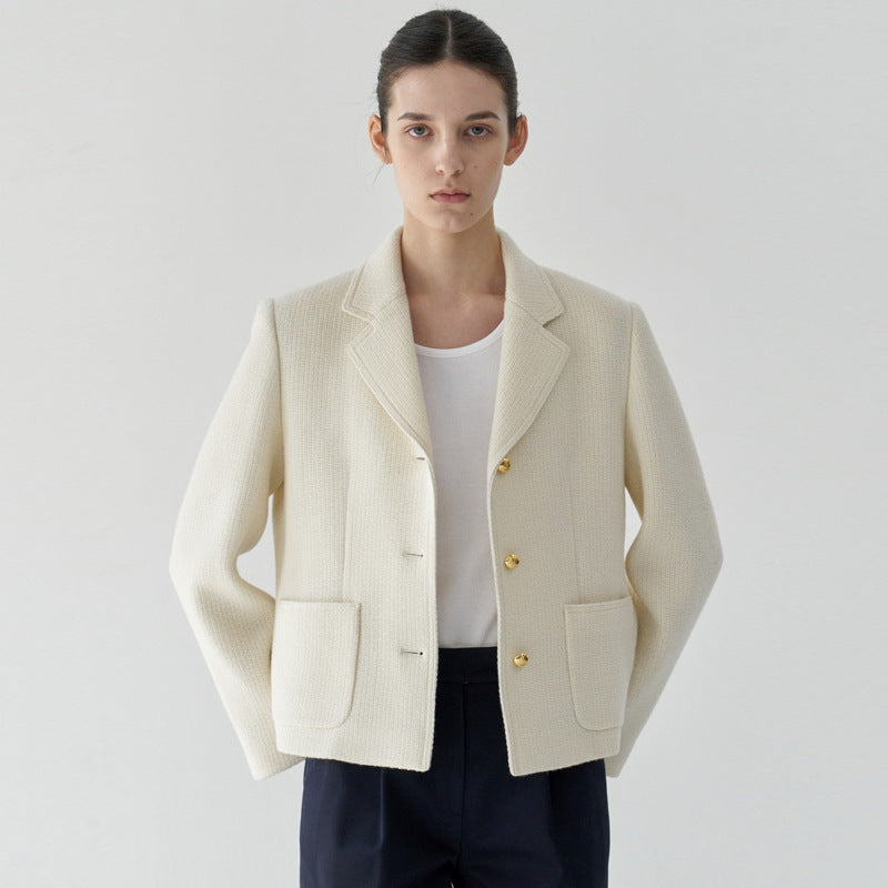 Dame Elegant Blazer med struktureret væv og gyldne knapper Stilla